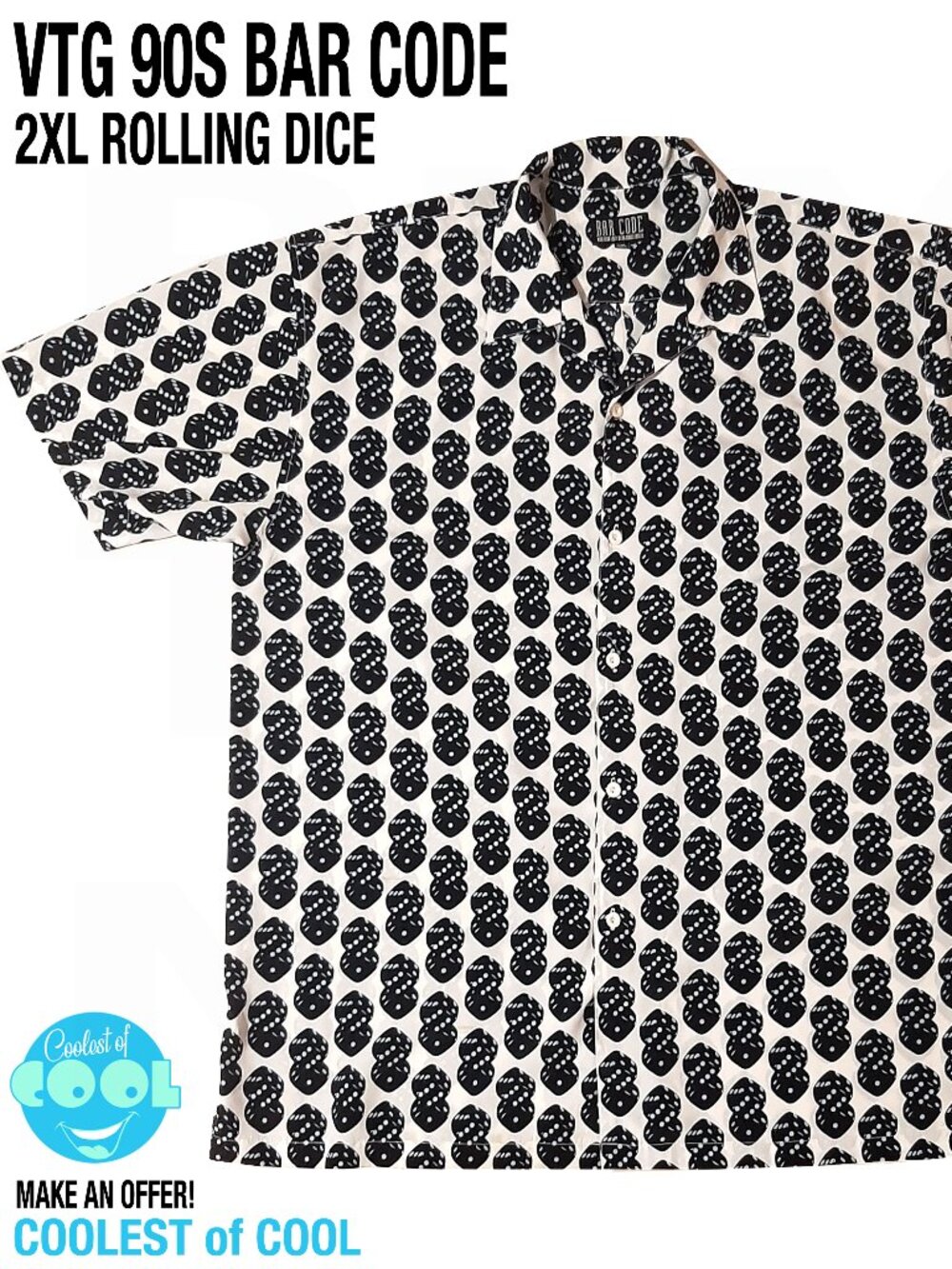 vintage 90s BAR CODE men's shirt XXL rolling dice AOP button up clean 2XL clean